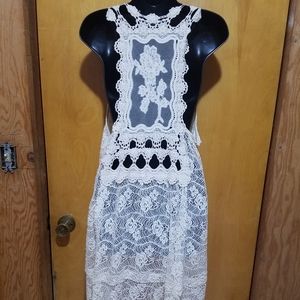 Boho sleeveless lace cardigan duster
